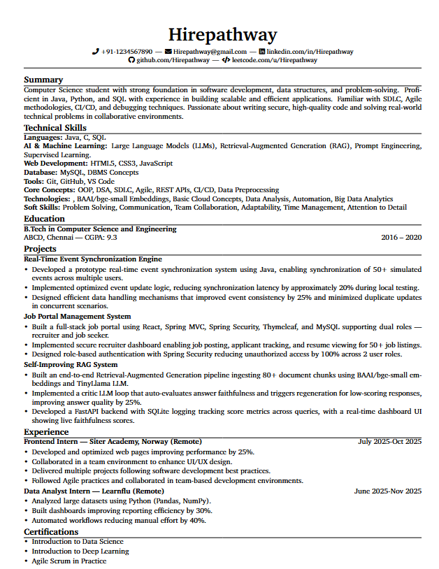 HirePathway resume sample